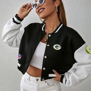 NEW cropped Green Bay Packers logo patch varsity jacket bomber jacket